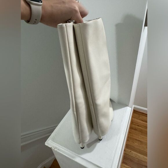 Cream Foldover Leather Heeled stiletto boots - Picture 8 of 10